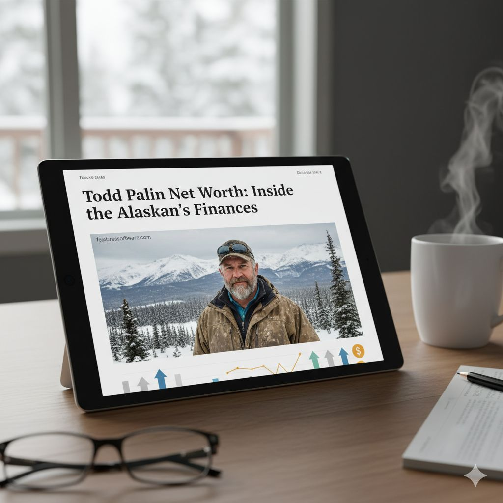 Todd Palin in outdoor gear, standing in a snowy Alaskan landscape, representing his rugged lifestyle and connection to his home state.